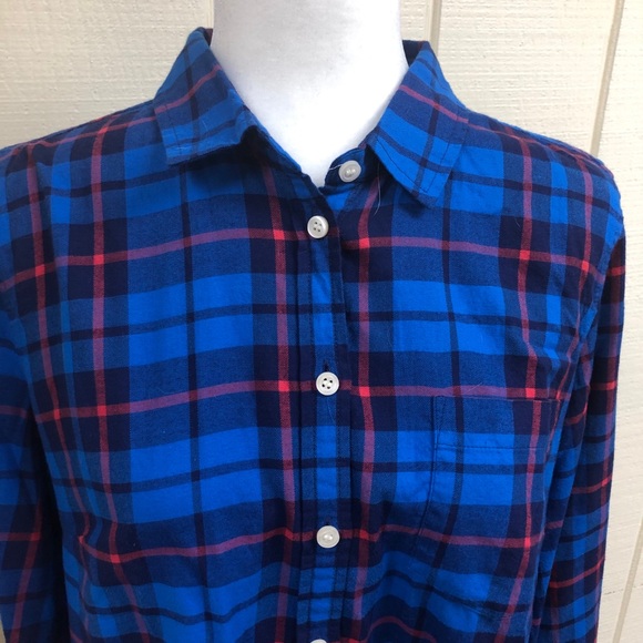 J. Crew Blue Plaid Button Down Boy Fit Women Large - Picture 2 of 6
